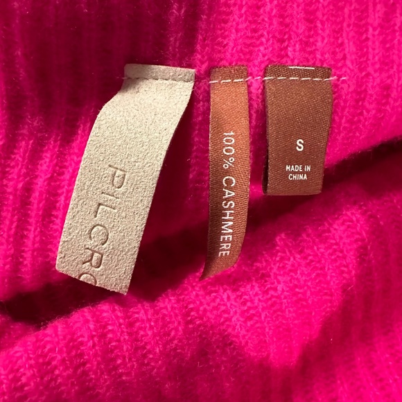Pilcro by Anthropologie 100% Cashmere Pink Ribbed Funnel Neck Sweater size Small - Picture 3 of 5